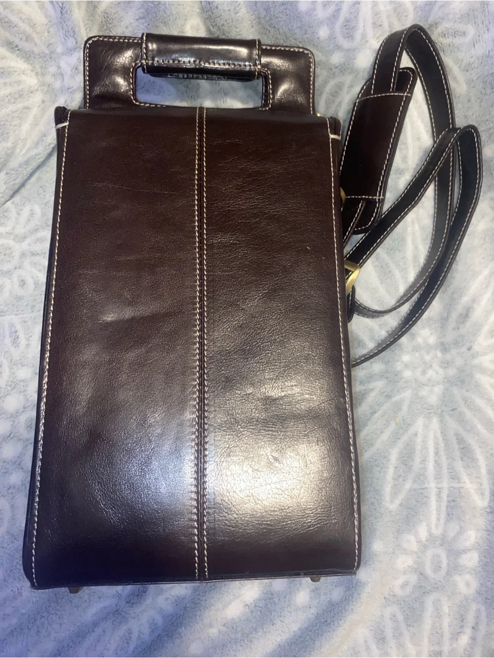 Red Envelope Dark Brown Leather Double Wine Carrier with Detachable Strap